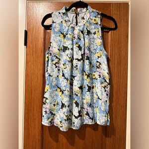 Vince Camuto Floral Sleeveless Blouse - Blue and Yellow